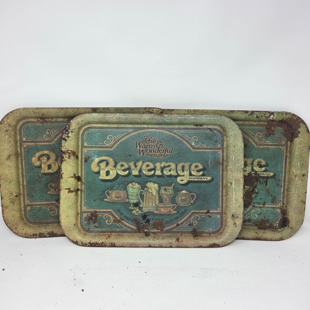 3pc Vintage 1979 "The Warm & Wonderful" Beverage Company Serving Tray